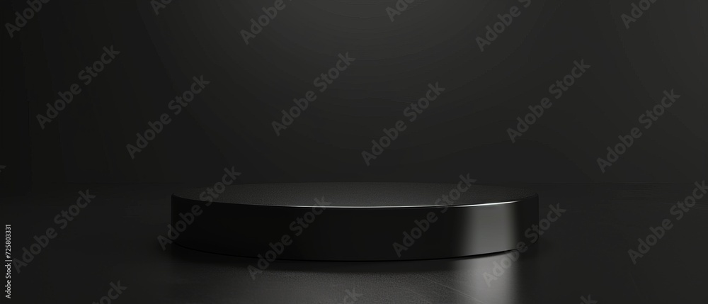 A glossy black podium with a sleek, vacant platform, creating a sophisticated backdrop for a designer product. A glossy black podium with a sleek, vacant platform, creating a sophisticated backdrop for a designer product.