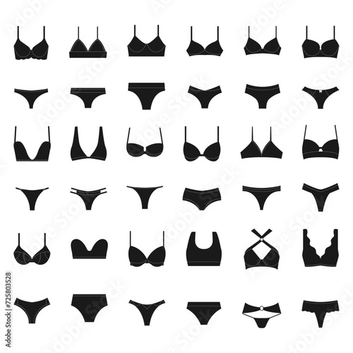 A set of women's underwear. Bras and briefs. Vector illustration.
