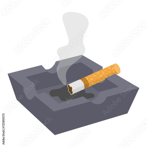 A smoking cigarette in an ashtray. Vector illustration.