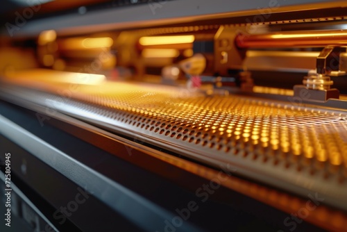 A detailed view of a conveyor belt in a factory. This image can be used to depict manufacturing processes or industrial automation