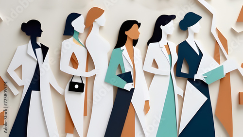 International Women's Day Concept , Paper cut art 3D Banner format wallpaper abstract , strong confident professional working women ,  empowering women
