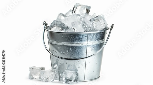 Metal bucket with ice cubes isolated on white background