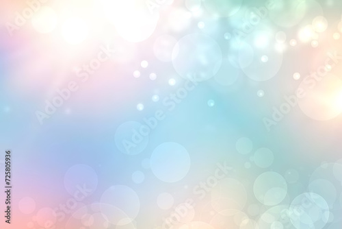 Abstract blurred fresh vivid spring summer light delicate pastel yellow pink orange turquoise bokeh background texture with bright circular soft color lights. Beautiful backdrop illustration. photo
