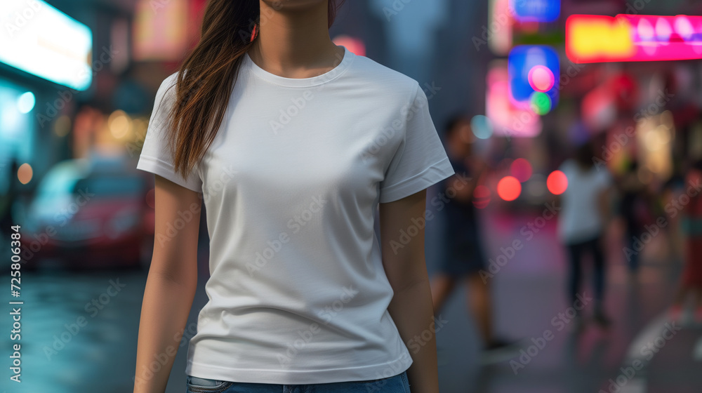 Urban Chic Young Woman in a White Tee and Denim on City Streets Urban Chic Young Woman in a White Tee and Denim on City Streets