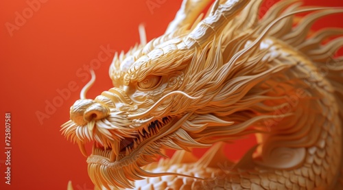 a golden dragon is on a red background