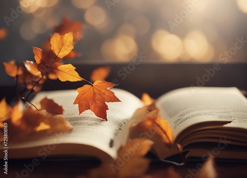 Livro aberto ao ar livre com folhas de outono photo