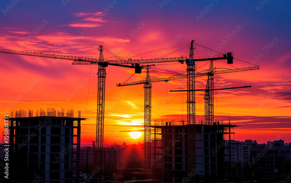 Sunset Silhouettes of Urban Construction