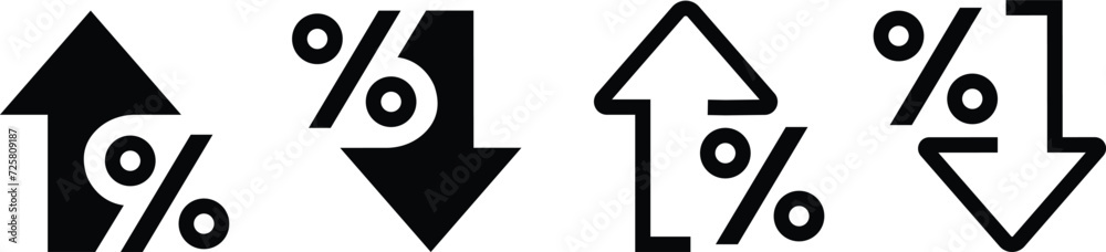 Percent arrow isolated icon set, Vector business concept. Percentage growth and decline icons . Percent arrow up and down flat style symbols - stock vector, . Design concept for banking, credit. Percent arrow isolated icon set, Vector business concept. Percentage growth and decline icons . Percent arrow up and down flat style symbols - stock vector, . Design concept for banking, credit.