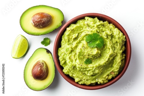 Guacamole bowl isolated on white surface