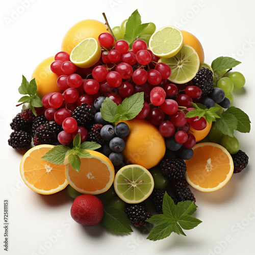 fruits and berries on white background