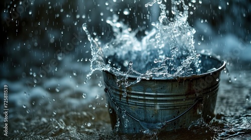 water is coming out of a bucket with holes photo