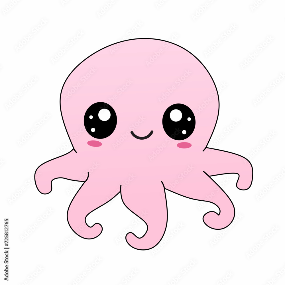 Cute pink octopus mascot. Kawaii style vector Cute pink octopus mascot. Kawaii style vector