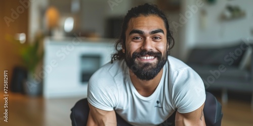 A man with long hair and a beard is smiling. Perfect for capturing a relaxed and friendly vibe. Ideal for websites, social media, and advertising campaigns