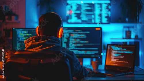 Hacker coding , hacker stealing data