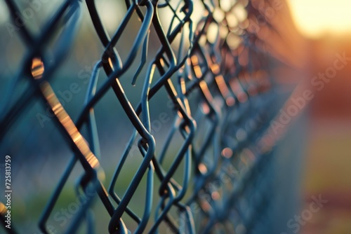 A detailed view of a chain link fence. This image can be used to represent security, boundaries, or barriers