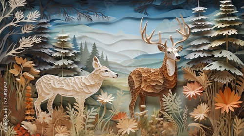 Serene Quilled Nature Scene with Deers