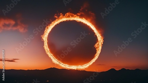 fiery number zero in fire A blazing ring of fire in the sky, signaling the end of the world  photo