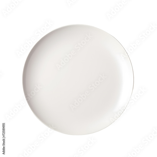 Photo of white empty plate from above. Suitable for creating a composition demonstrating a restaurant dish. Without background