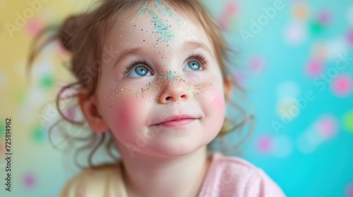 Horizontal studio shot captures a charming afro toddler in fairy party attire against a pastel background.