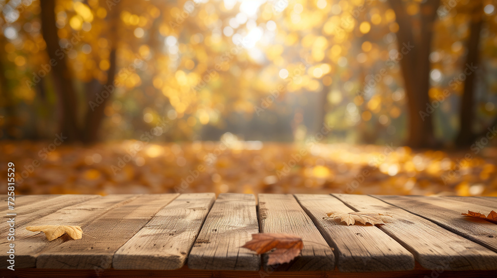 Wooden table in autumn forest