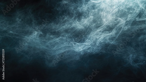 A panoramic view of abstract fog  white cloudiness  and swirling gray smoke on a black background  creating a mesmerizing and atmospheric panorama for your logo or design