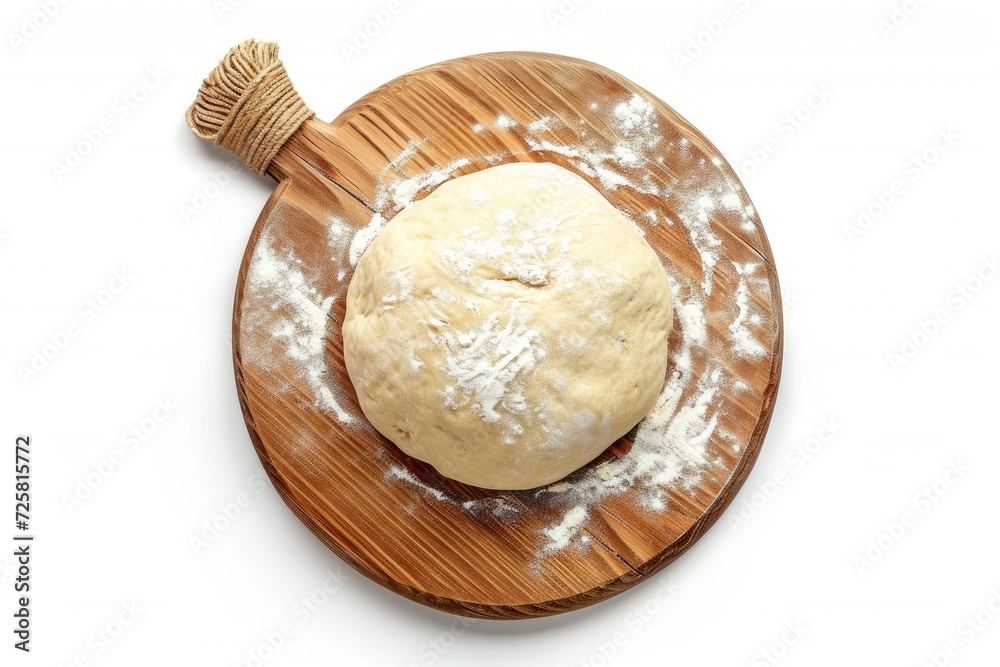 Top view of isolated fresh raw dough on wooden board Top view of isolated fresh raw dough on wooden board