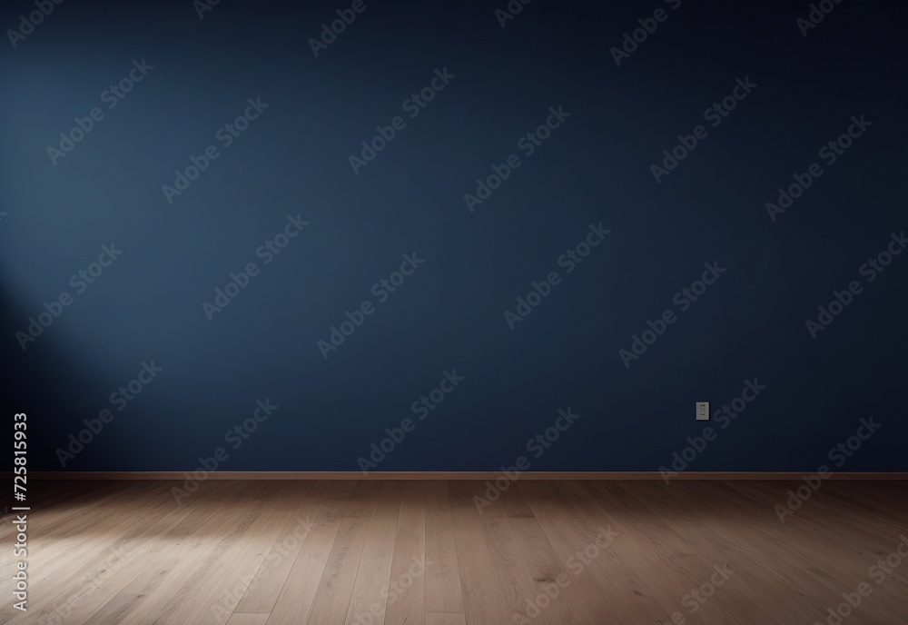 Dark blue wall in an empty room with a wooden floor
Dark blue wall in an empty room with a wooden floor
