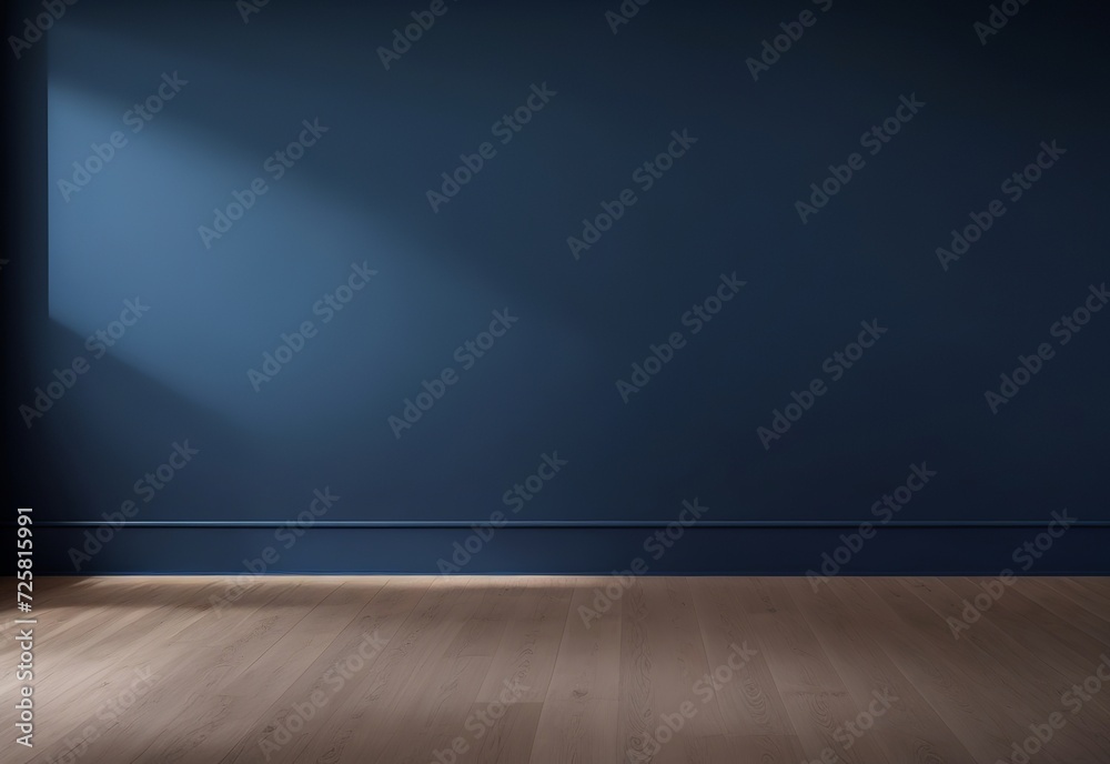 Dark blue wall in an empty room with a wooden floor
Dark blue wall in an empty room with a wooden floor