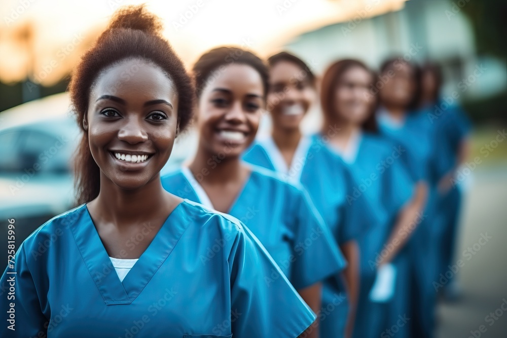 Obraz premium Diverse healthcare team standing outdoors