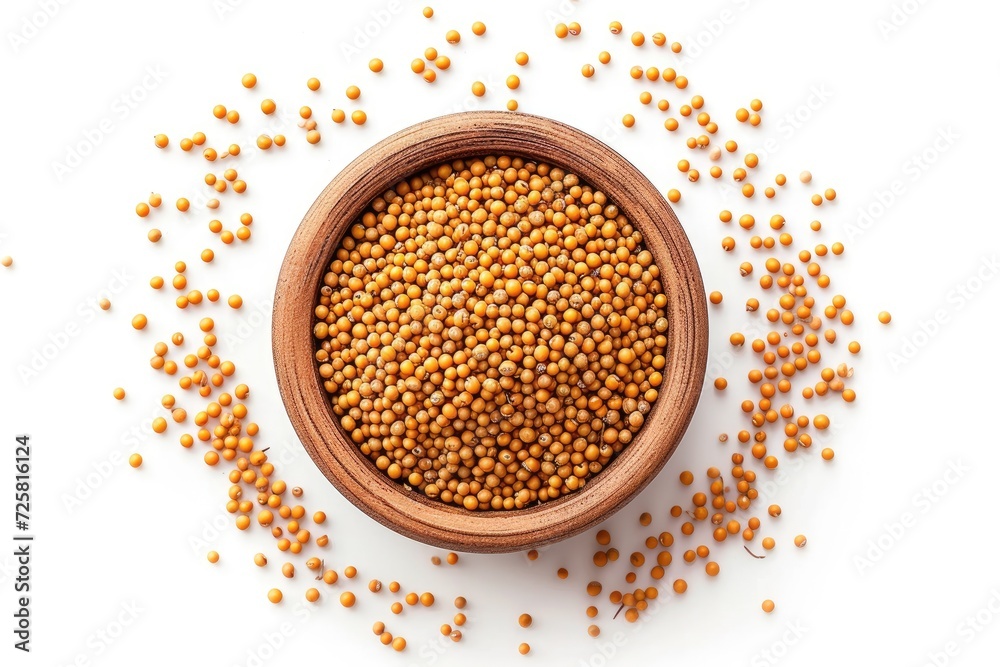 Top view of yellow mustard seeds on white background Top view of yellow mustard seeds on white background