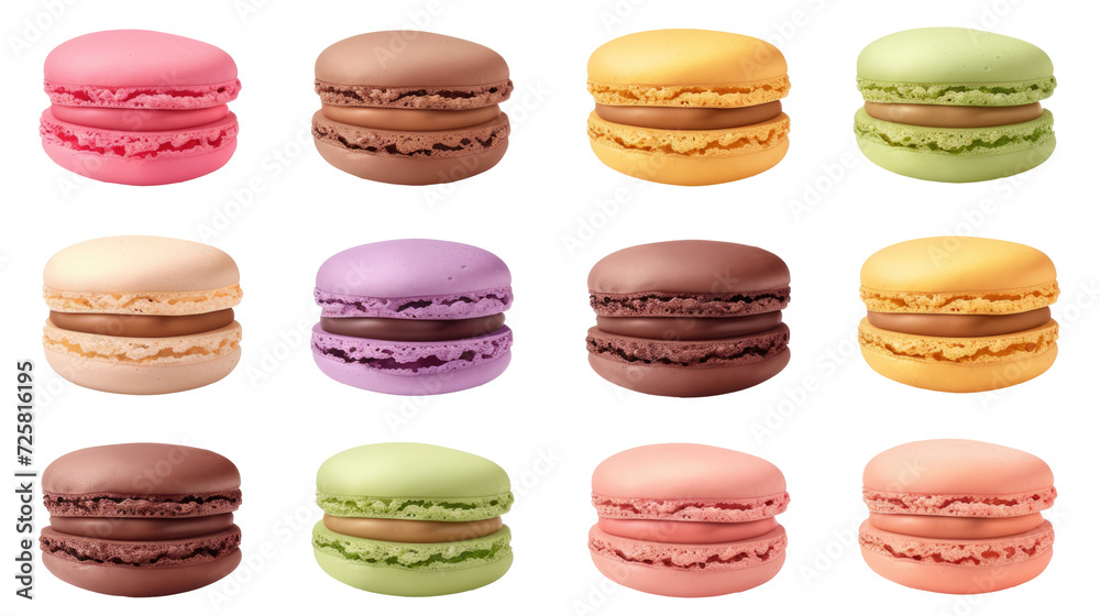 Set of colorful french macaroon isolated on transparent background