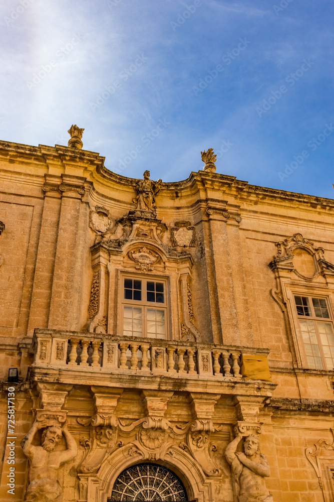 City architectural details and specifics, limestone built, spring time Malta