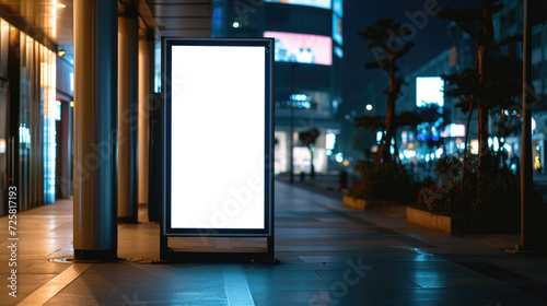 Blank city format (LightPoster, CityLight) banner pylon on the sidewalk mockup. Billboard in the city center mock up