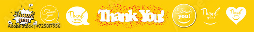 Set of 7 pictures of the word -thank you emoticon, emotion, message banner