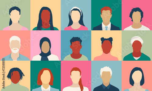 Icons of different ethnicities people. Multicultural and multiethnic society, business group