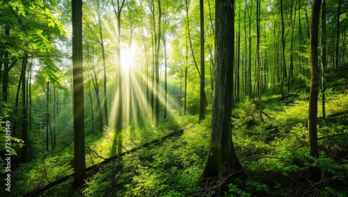 Morning Sunrays Illuminating Green Forest © Meow Creations