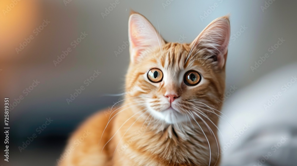 A cute orange Munchkin cat looks around with a charming background, highlighting the concept of pets and domestic animals in a playful manner A cute orange Munchkin cat looks around with a charming background, highlighting the concept of pets and domestic animals in a playful manner
