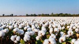 Cotton farm during harvest season. Field of cotton plants with white bolls. Sustainable and eco-friendly practice on a cotton farm. Organic farming. Raw material for textile industry.  generative, ai.