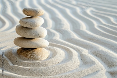 Zen stones on sand Spa therapy for purity harmony and balance