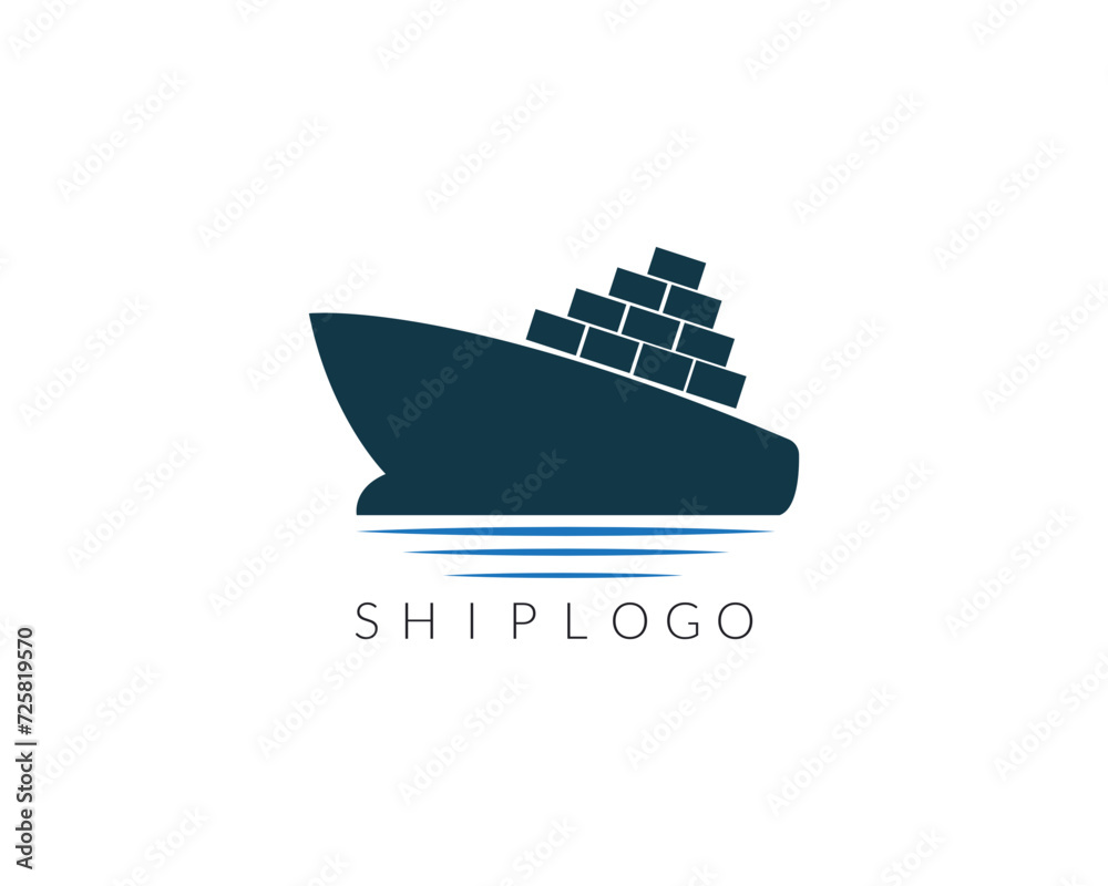Ship logistics and ship express delivery company logo design template.