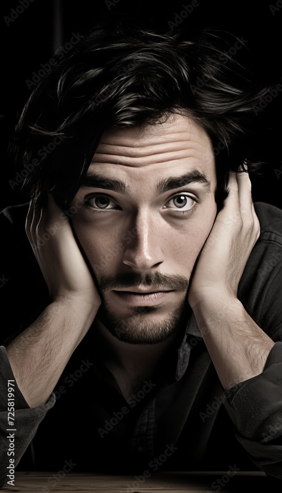 Portrait of a thoughtful young man contemplating with a pensive expression and deep in thought