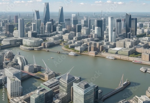 Aerial panoramic view of the canary wharf busin photo