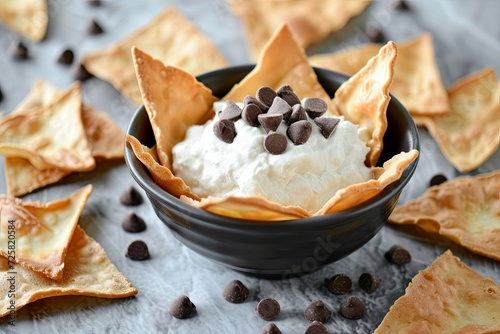 Homemade ricotta cannoli chips served with chocolate