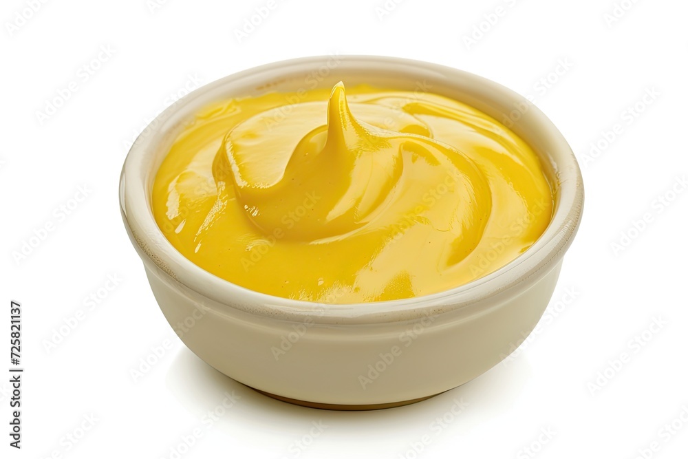 Isolated white bowl with mustard sauce Isolated white bowl with mustard sauce