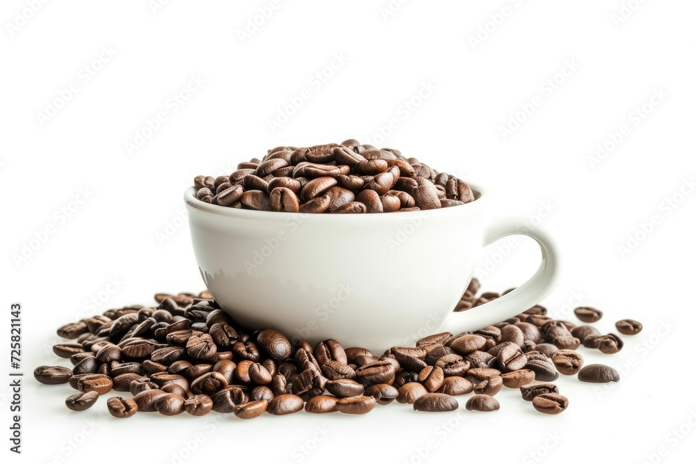 Isolated white coffee cup with coffee beans Isolated white coffee cup with coffee beans