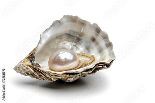 Solitary pearl white natural and oyster on white backdrop with shadow
