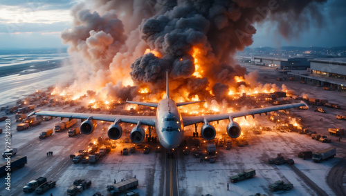 A plane burns at the airport
