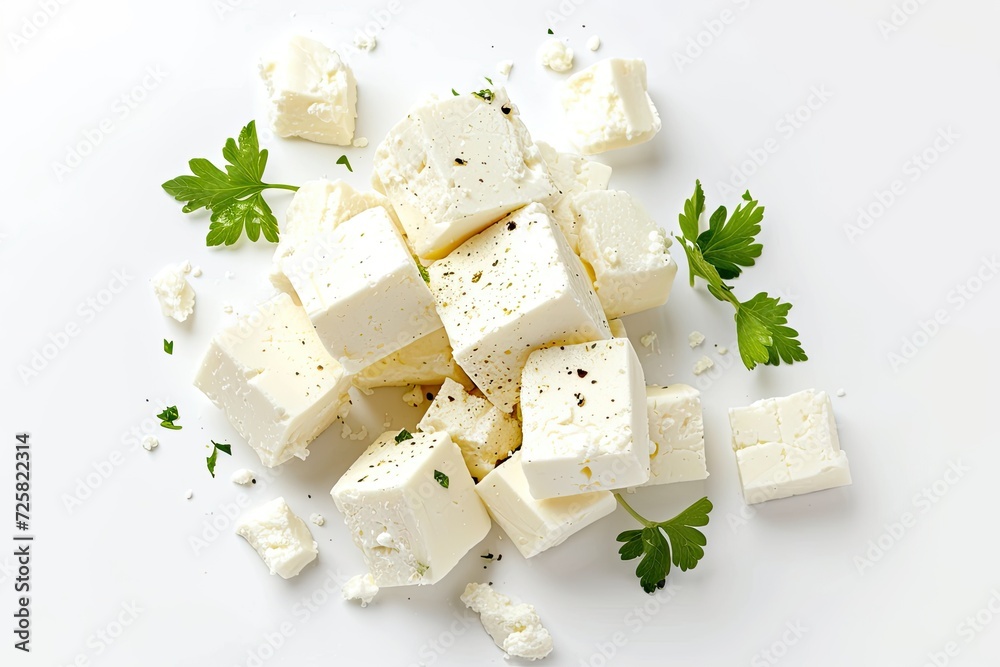 Top view of feta cheese on white background Top view of feta cheese on white background
