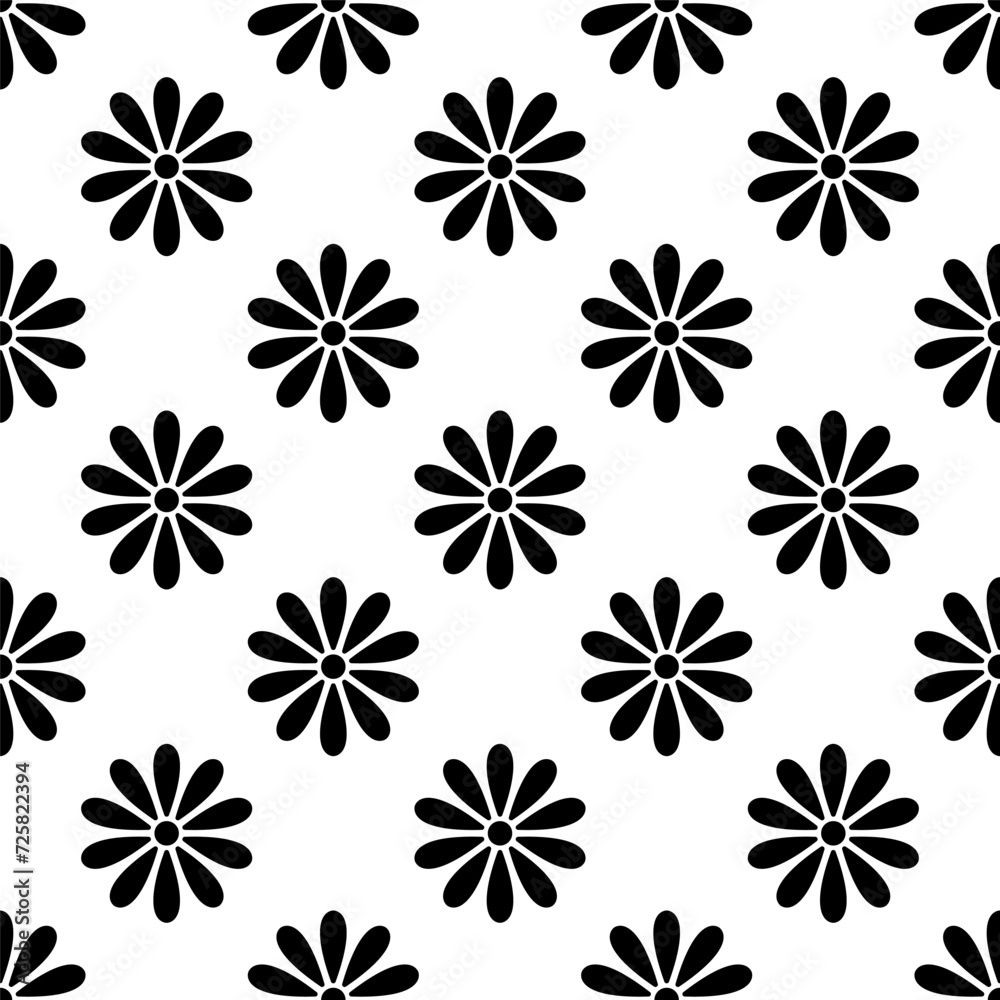 Black flowers isolated on white background. Cute floral seamless pattern. Vector simple flat graphic illustration. Texture.