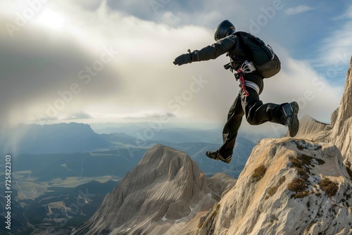 Person who practices base jumping from mountain peaks